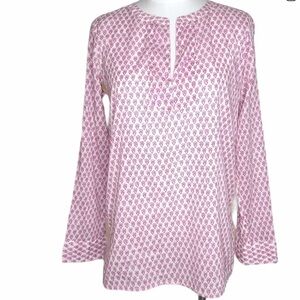 J. Crew Popover Pink Floral Gold Sides Stripe Tunic